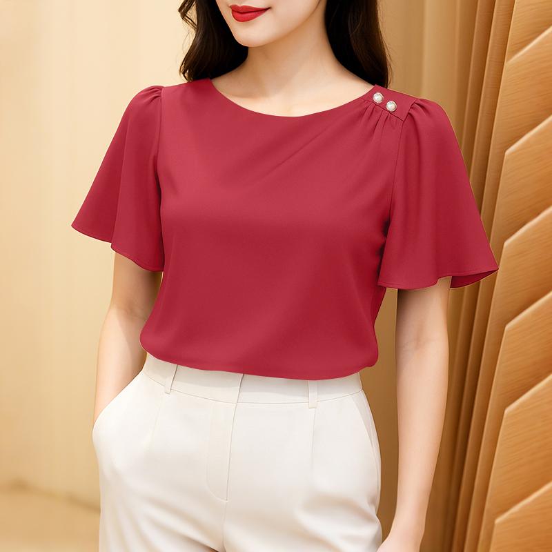 ZANZEA Women Casual Round Neck Summer Short Sleeve Plain Blouse