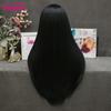 Imstyle Straight Black Wigs Synthetic Lace Front Wig Long Hair Heat Resistant Fiber Green Wigs For Women Daily Cosplay Wig