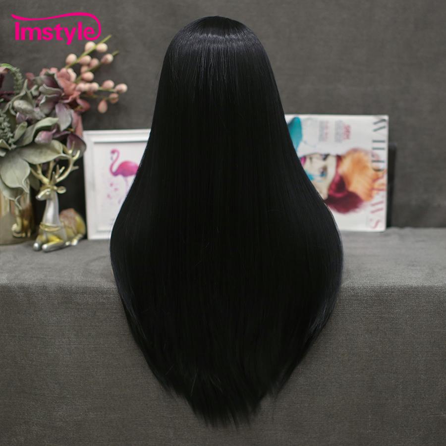Imstyle Straight Black Wigs Synthetic Lace Front Wig Long Hair Heat Resistant Fiber Green Wigs For Women Daily Cosplay Wig