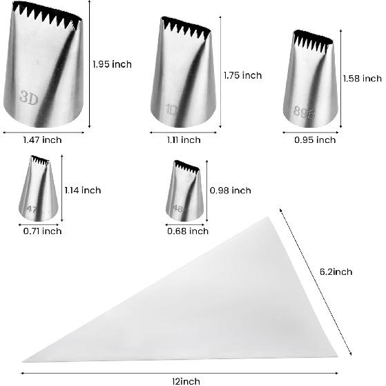 5Pcs Basketweave Piping Tip Set,Stainless Steel Half Row Braided Flower Mouth Nozzles with 10Pcs Disposable Piping Bags,Braided Decorating Tube