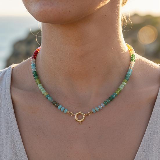Stone Beads Necklace Colorful Beaded Choker Boho Summer Holiday Necklace for Women Daily Wear Party Beach Vacation Jewelry