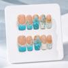 Long Rectangle Blue Floral Hand-made Press On Nails 10 Pieces Resin Material For Daily And Party Use