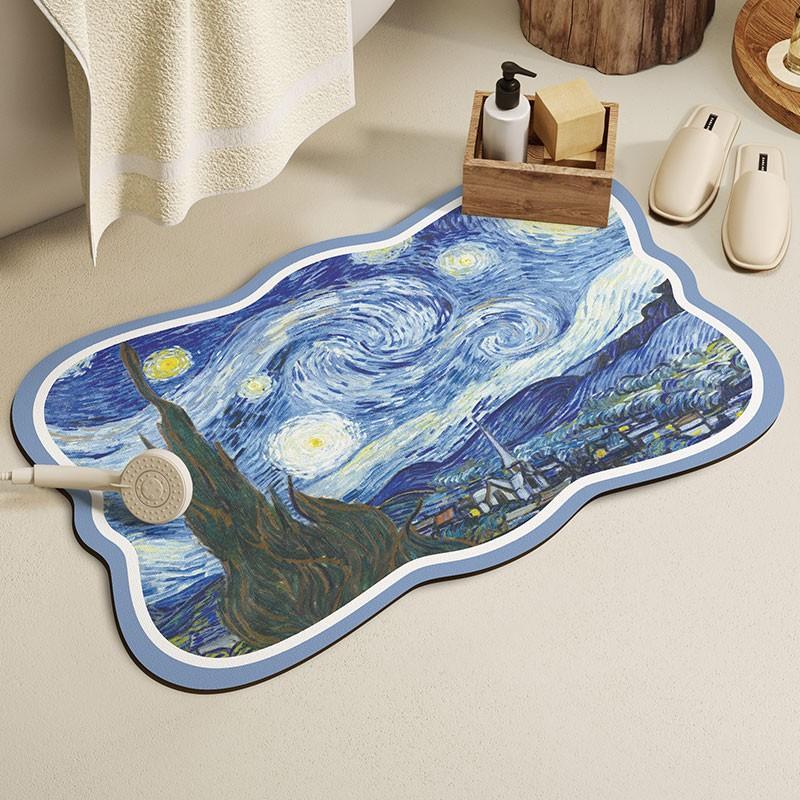 Oil Painting Diatom Mud Floor Mat Water-Absorbing Non-Slip Cushion At The Door Of The Bathroom Bathroom Floor Mat Toilet, Bathroom Quick-Drying Carpet