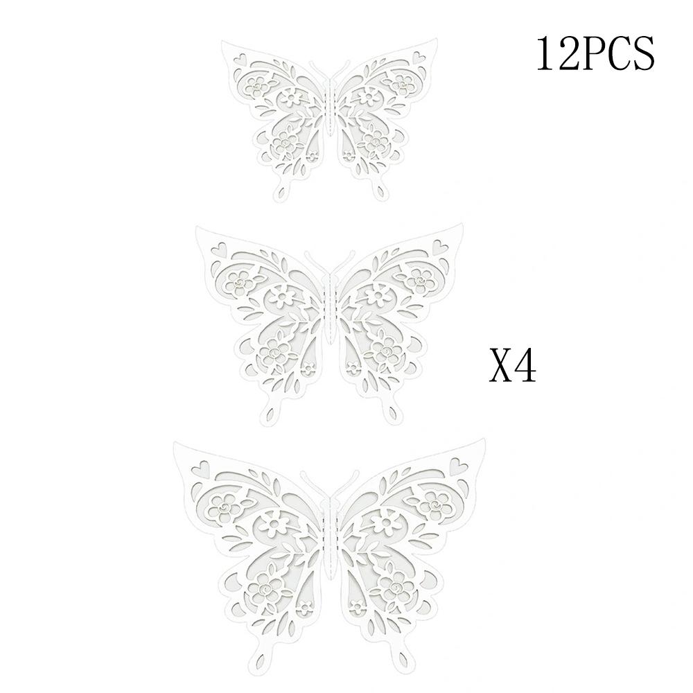 12Pcs Fashion 3D Hollow Butterfly Creative Wall Sticker Gold Butterfly Decorations for Butterfly Birthday Paper Butterfly