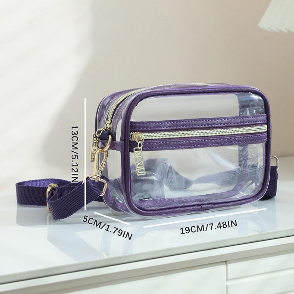 

1PC Clear Cosmetic Bag for Women Easy to Carry Spacious Storage Two-Tier Adjustable One Shoulder Strap Clear Organizer Bag фиолетовый