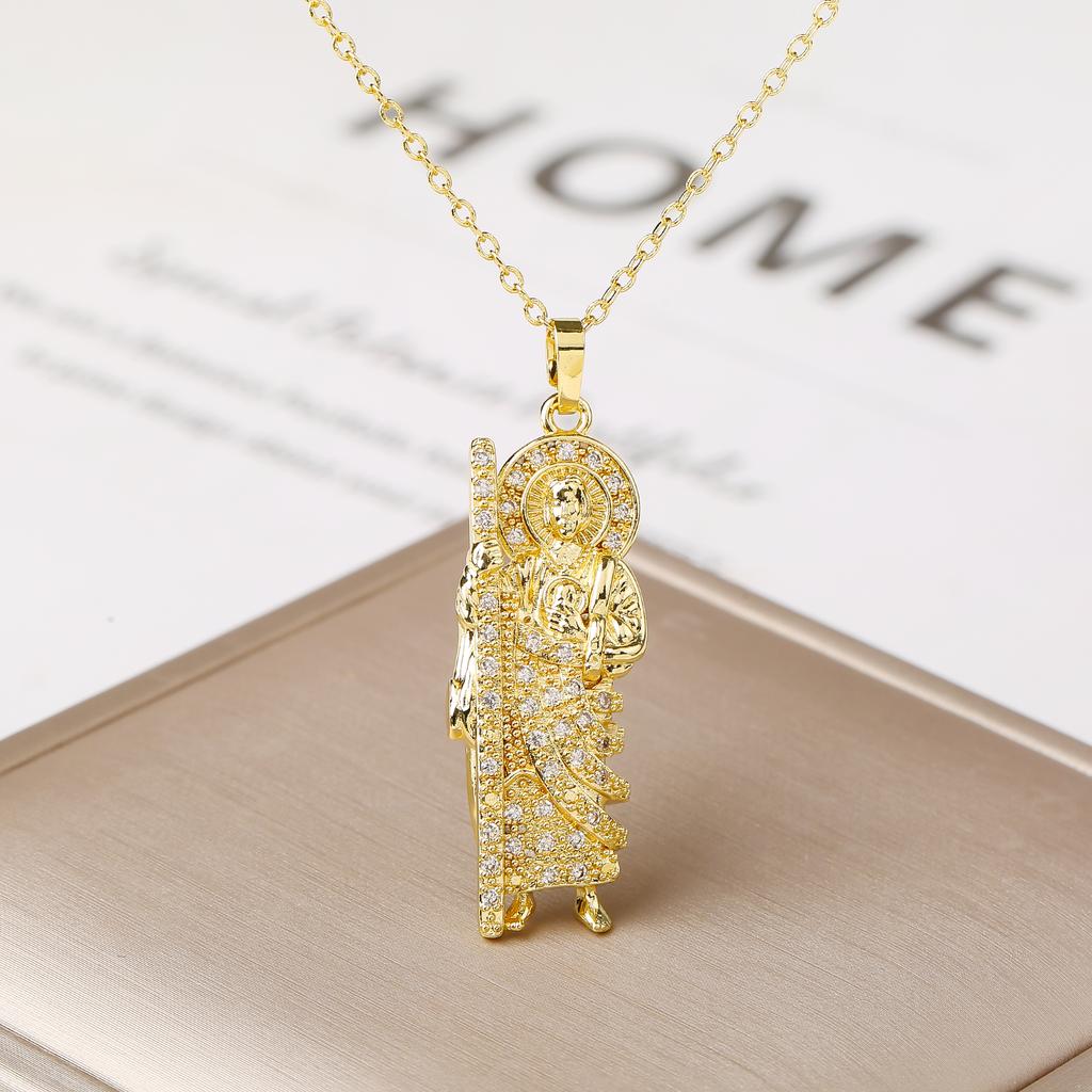 Gold Plated Virgin Mary St. Jude Angel Pendant Necklace For Women Religious Crystal Zircon Necklaces Christian Jewelry Gift