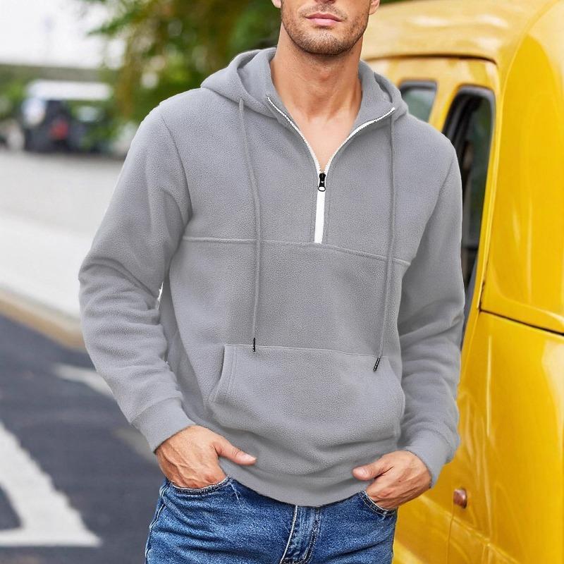 Men's Thickened Half Zip Hoodie, Stand Collar Long Sleeve Casual Sweatshirt for Autumn Winter