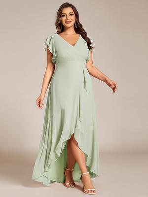 Ever-Pretty Damen Exquisites Abendkleid aus Chiffon mit V-Ausschnitt, fliegenden Ärmeln, A-Linie, Empire-Taille, unregelmäßigem Saum und Übergröße