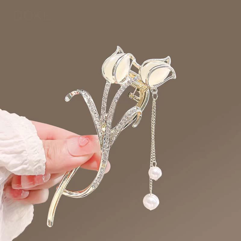 

Новая ретро заколка-клипса с кисточкой-тюльпаном и перекрученным дизайном для женщин, модная элегантная заколка для хвостика с опаловым камнем, заколка-клипса в одну линию, аксессуары для волос