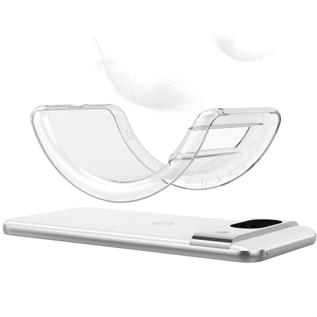 For Google Pixel 8 Clear TPU Case Phone Cover with 2.5D Arc Edge Tempered Glass Screen Film