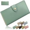 Long Wallet Ultra-Slim 7mm Thin Wallet Women Genuine Leather Slim Lightweight Compact Coin Purse RFID Blocking/Skimming Prevention (Ice Green)