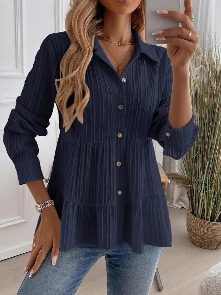 Spring/Autumn Women's Clothing Solid Color Fashion Comfortable Versatile Long Sleeve Shirt Comfortable Casual Style