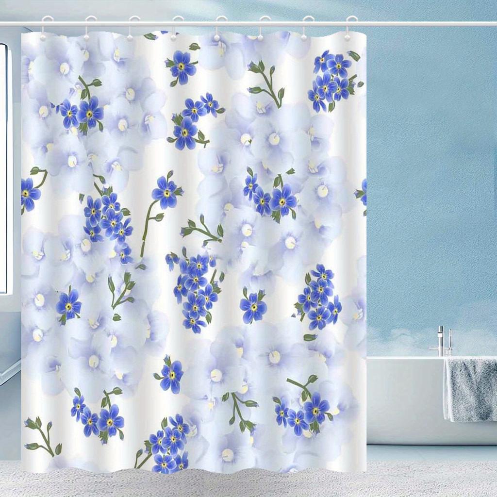 JIT1pcs Nordic Fresh and Simple Blue Floral Shower Curtain, High-end Elegant Bathroom Curtain, Bathroom Decoration Pattern