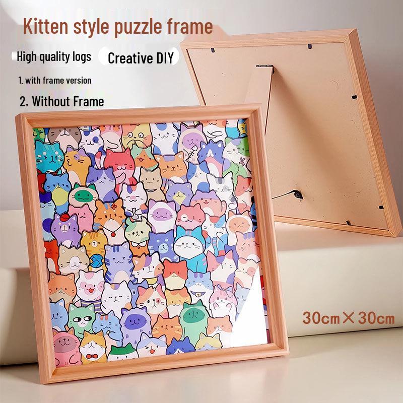 Handgefertigter Holz-DIY-Kätzchen-Fotorahmen: Graffiti & Mal-Puzzlebausteine Montage Geschenk
