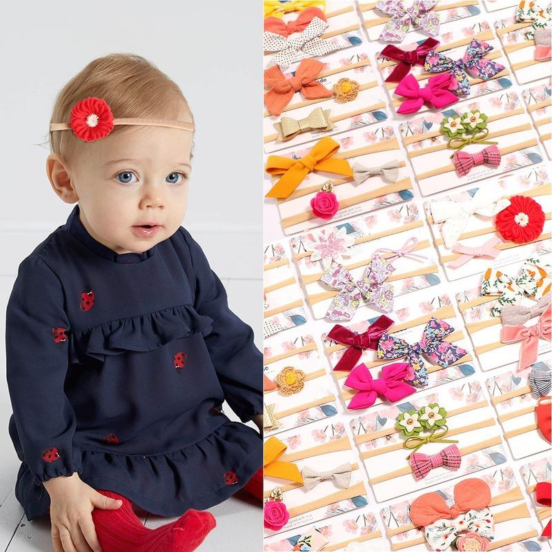 

3 шт., милая детская повязка на голову с бантом и цветком, эластичная повязка на голову для маленьких девочек, детский тюрбан, набор аксессуаров для волос