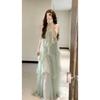 In Stock At the Actual Price, Korean Gentle Wind Lace Beautiful Back Suspender Dress, Spring New Holiday Wind Cake Long Dress for Women