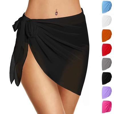 Short Sarongs Beach Short Cover Wrap Sheer Beach Bikini Soft Chiffon Swimsuit  Women