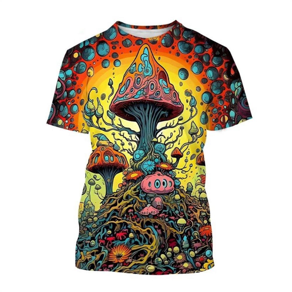 Ανδρικό μπλουζάκι Psychedelic Mushroom 3D Print Forest με στρογγυλή λαιμόκοψη κοντομάνικο φυτά Γραφικό μπλουζάκι μόδας Casual μπλουζάκια unisex