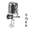 Vintage Microphone Guitar Robot Table Lamp Aluminum Retro Metal Robot Night Light for Bedroom Desk H