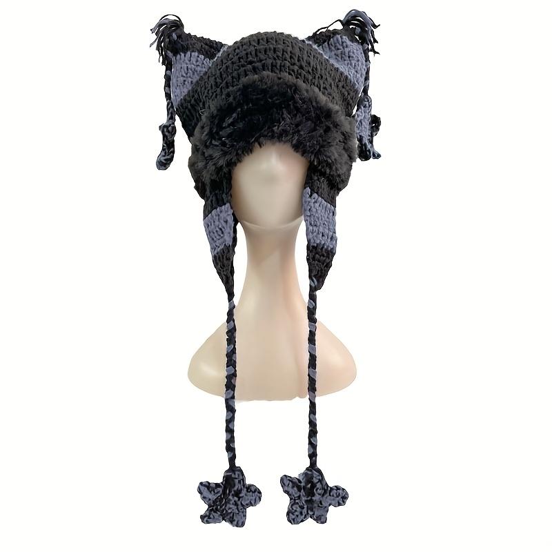 Soft Thick Unisex Warm Knitted Hat, Faux Fur Lined Winter Beanie With Stylish Ear Flaps & Tassels For Cold Weather Outdoor Use