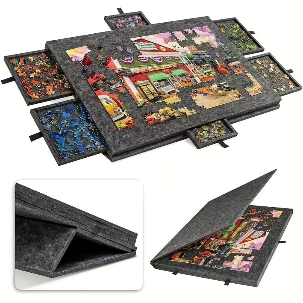 6-Drawer Puzzle Board Large Capacity Puzzle Desk Decor Felt Puzzle Table Foldable Puzzle Organizer