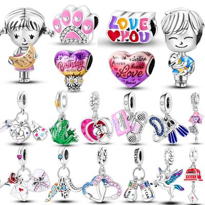 925 Sterling Silver Love You Boys And Girls Beads Pendant Charms Fit Original Necklace Bracelet Jewelry Making Gift 