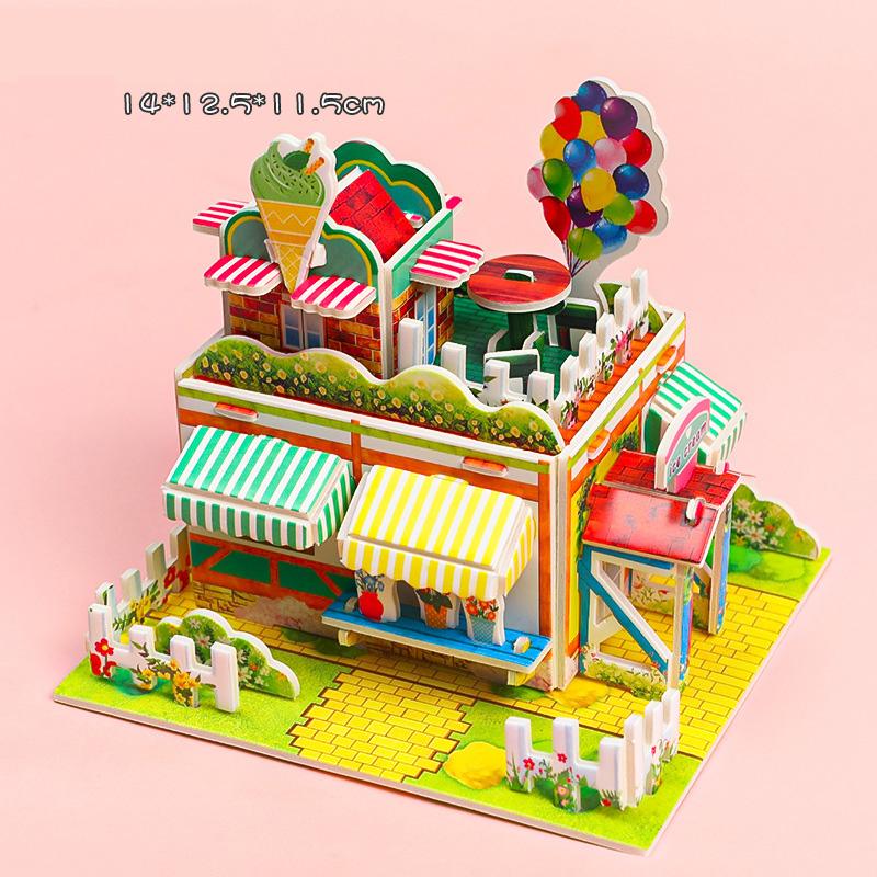 3D Stereo Puzzle Handmade DIY Cartoon House Villa Castle Building Model Montessori Early Learning Educational Toys for Children