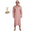 Men's Christmas Pajama Set Striped Sleep Dress Robe with Matching Hat and Candle Holder
