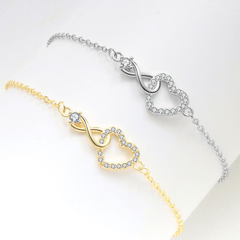 Light Luxury Infinity Symbol Diamond Heart Bracelet For Women Fashion Heart Shaped Bangle Romantic Gift Jewelry