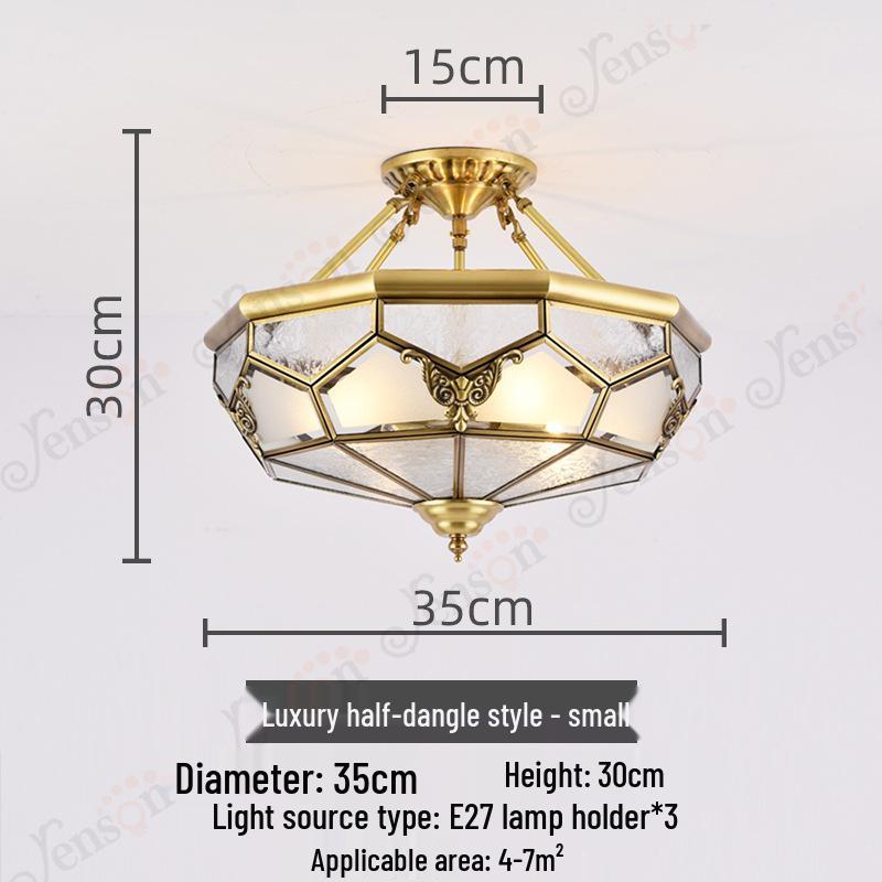 European All-Copper Ceiling Light for Bedroom, Living Room, Foyer, Balcony, or Aisle - Simple, Warm, and Romantic Design