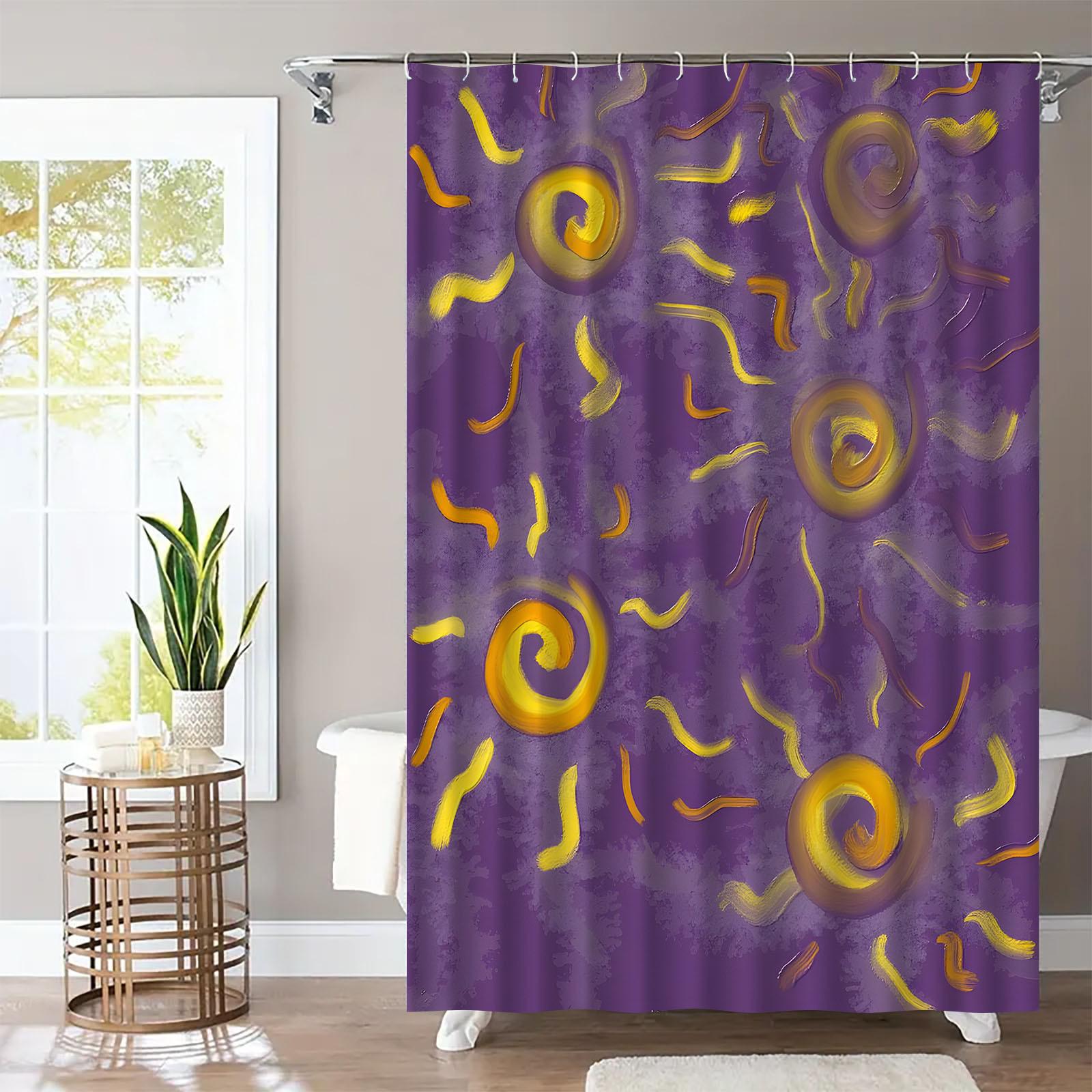 A Single, Minimalist Purple Sun-Patterned Shower Curtain- Elegantly Designed for Various Settings, Includes 12 Hooks, Made of 90x180cm35x71in
