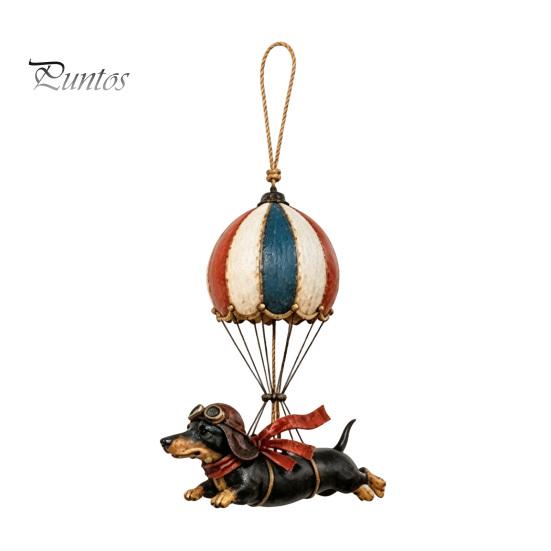 Unique Holiday Gift for Dog Owners Flying Dachshund Hot Air Balloon Hanging Ornament, Vintage Resin Wall Hanger, Retro Decoration Whimsical