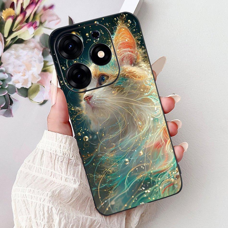 For Tecno Spark 10 Pro Phone Case Spark 10Pro 4G KI7 Elegant Floral Cat Printing Soft Silicone TPU Cases