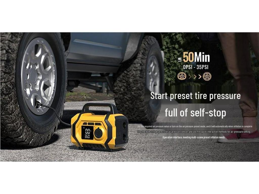 Car Emergency Jump Starter & Pump: All-in-One Ignition, Inflation, and Dust Blower.