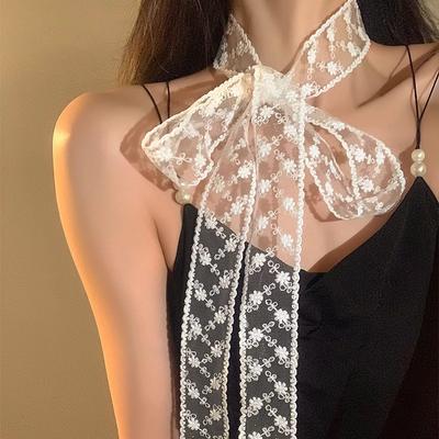 Lace Ribbon Scarf Floral Pattern Sheer Lightweight Delicate Design Versatile Length for Styling Accessories