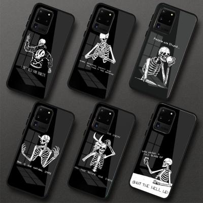Coo Skull And Text Phone Case For Samung A32 A51 A52 NOTE 10 20 S10 S20 S21 S22 Pro Ultra Black PC Glass Phone Cover
