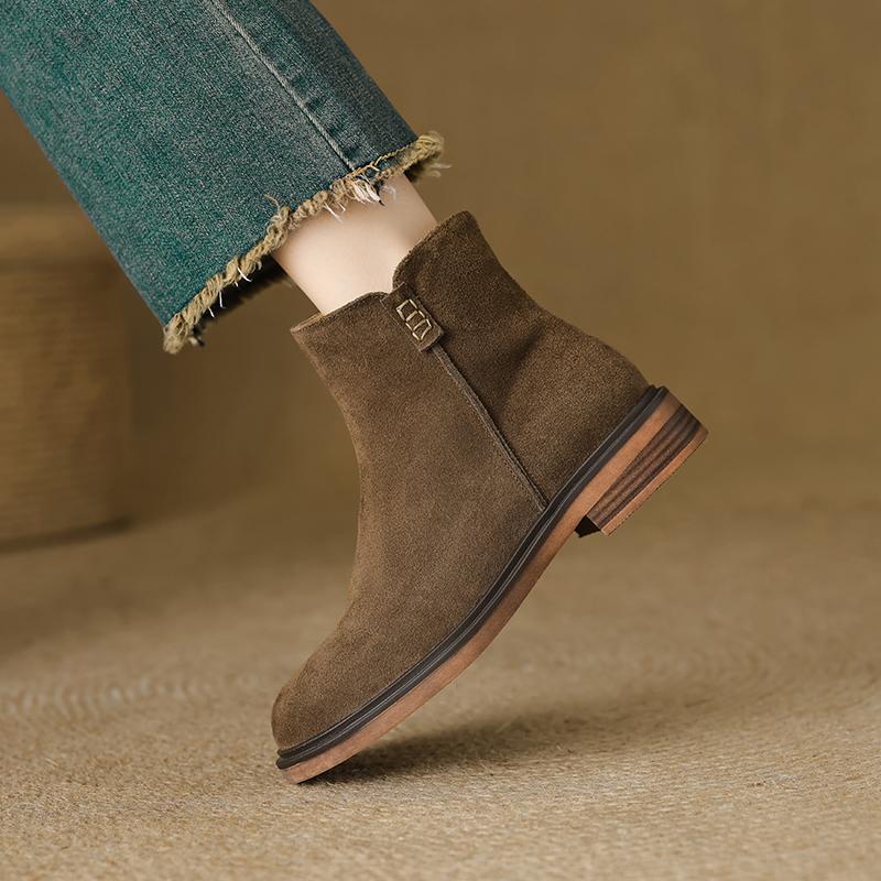 Fashion 2025 Autumn/Winter Women Boots Genuine Leather Women Shoes Round Toe Chunky Heel Shoes Ankle Boots Modern Chelsea Boots