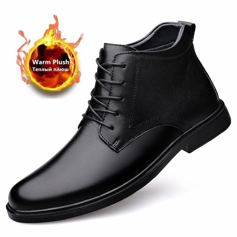 Fashion Autumn And Winter Shoes Top Quality Men Boots Natural Leather Waterproof Bussiness Snow Boots Lace-Up Rubber Shoes Dropshipping