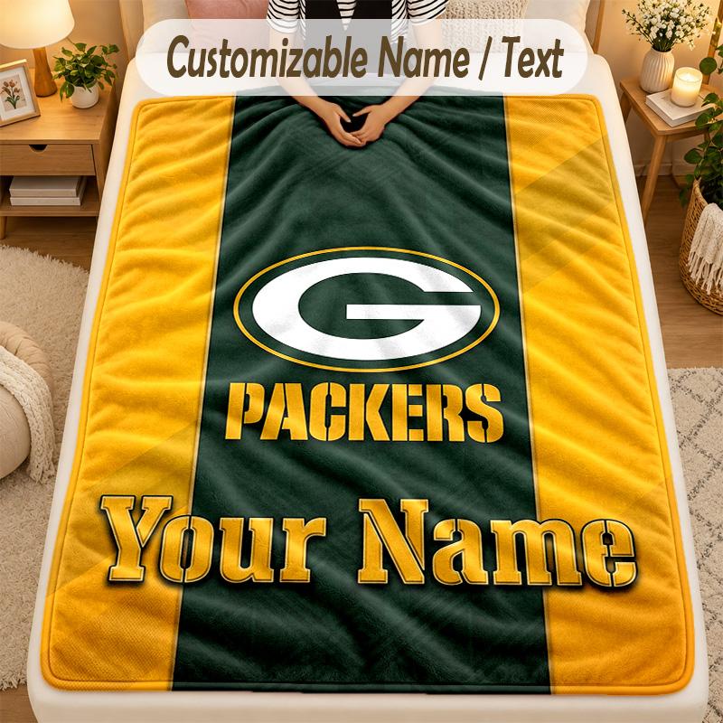 Flannel BlanketGreen Bay Packers Custom Name Text Personalized Soft Warm Throw Blanket Home Decor Gift