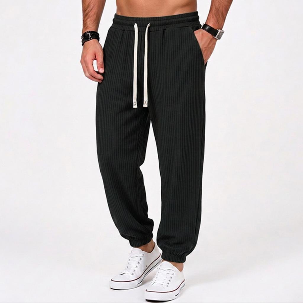 Men's Vertical Stripe Jogger Pants with Elastic Waistband, Stretch Slim Fit Tapered Leg Casual