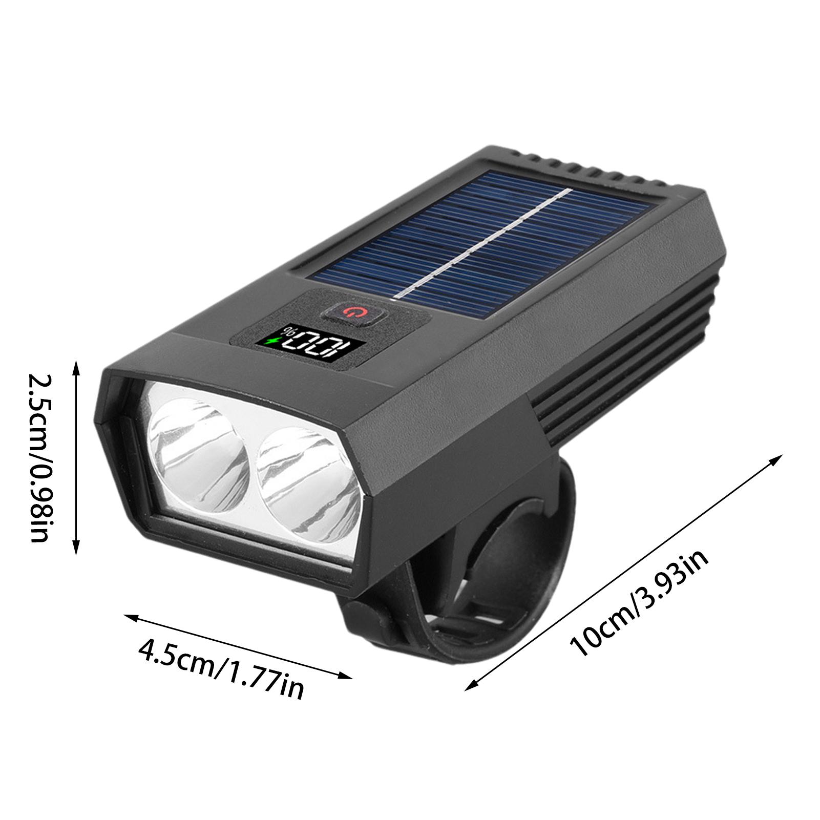 Solar Bicycle Headlight Waterproof Bike Light Rechargeable Bike Front Lamp With LED Digital Display Mountain Bike Flashlight   1000 Mah чёрный