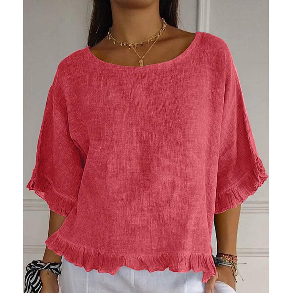 Women's Fashionable Loose Casual Round Neck Solid Color Shirt Top Solid Color Shirt Top