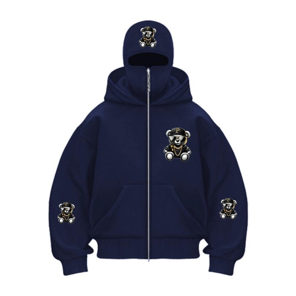 

Мужская мода, трендовый принт с узором, худи на молнии с двойным капюшоном, спортивная уличная хип-хоп толстовка с капюшоном L темно-синий