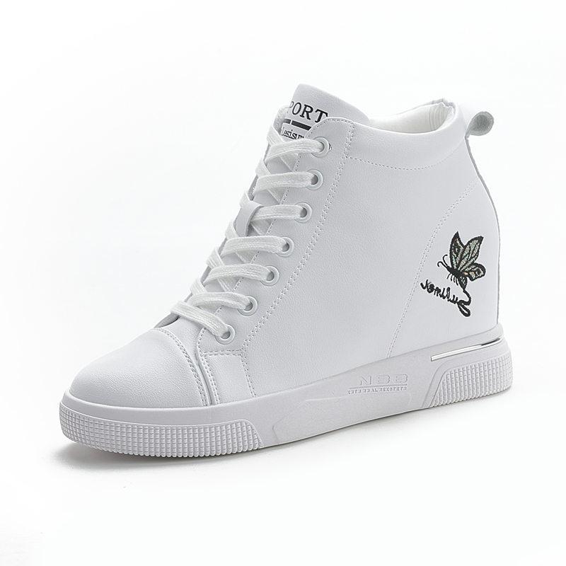 Inner Height-increasing Women's Shoes Spring New Versatile High-top Sports Shoes Wedge Heel Non-slip and Thin Women