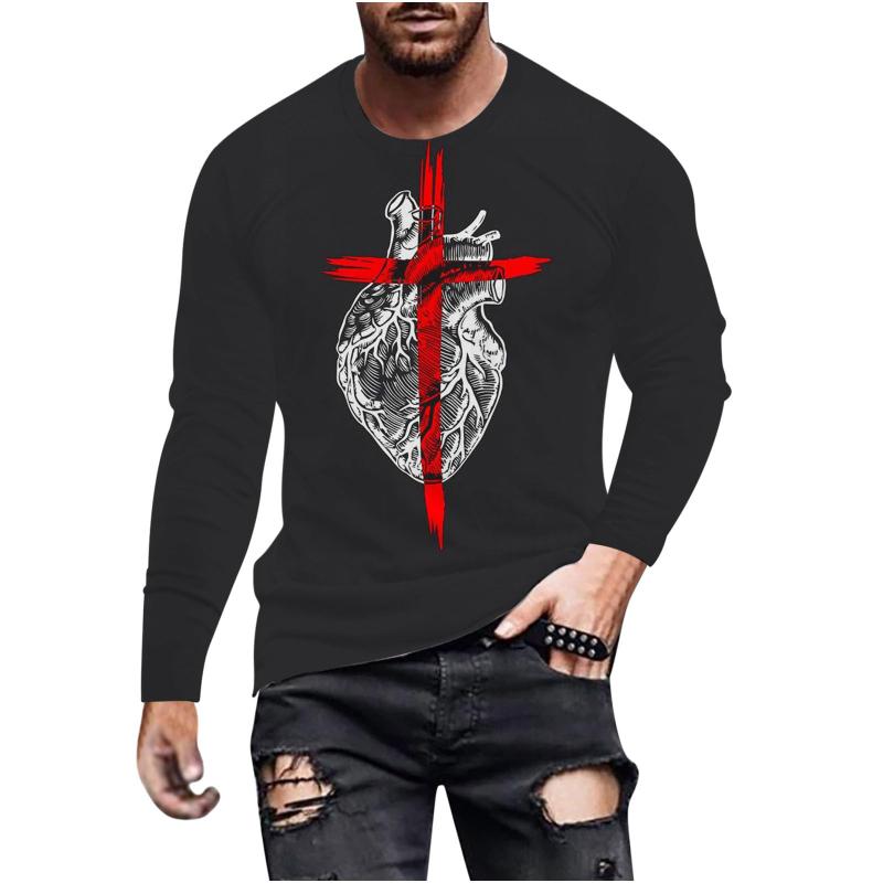 New Fashion Retro Long Sleeve T-Shirt For Men's Clothing Cross 3d Printed T-shirt Round Neck Tops Oversized Loose Y2k Clothes