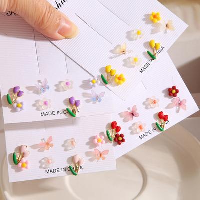 Frauen Ohrstecker Set süße süße Blume Schmetterling Ohrringe Schmuck Zubehör für Mädchen