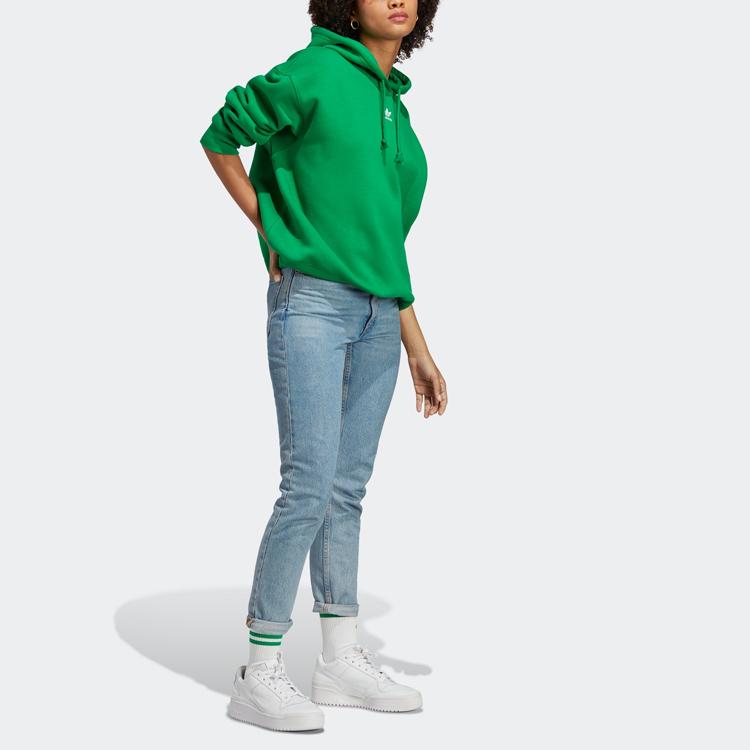 Adidas Originals Solid Color Logo Embroidered Sports Long Sleeve Hoodie Women Hoodies Green IK7692