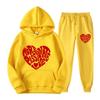 Autumn Women'S Hoodie & Pants Two Piece Set Fleece Pocket Loose Sweatshirt Red Heart Graphic Prints Clothes Sportswear