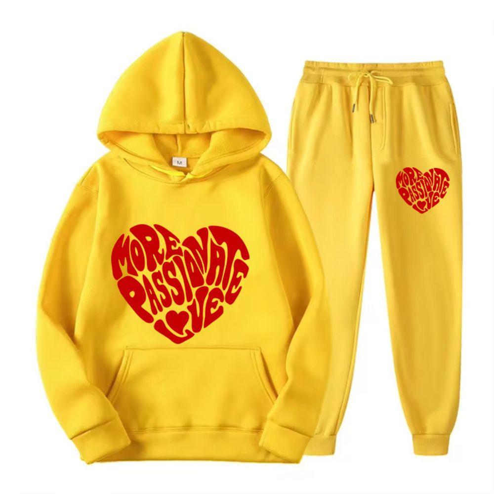 Autumn Women'S Hoodie & Pants Two Piece Set Fleece Pocket Loose Sweatshirt Red Heart Graphic Prints Clothes Sportswear