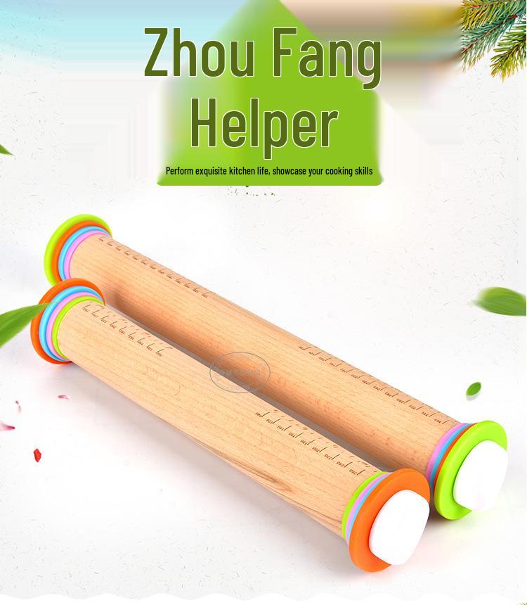 Adjustable Beech Wood Rolling Pin with Christmas Scale for Dough